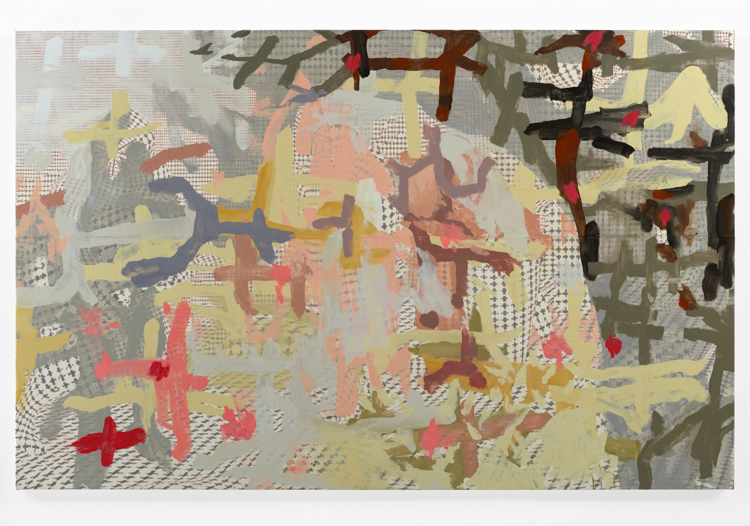 Toby Ziegler, Where things stand, 2022
oil, inkjet, and gesso on canvas
201 x 314 x 5 cm.; 79 1/8 x 123 5/8 x 2 in.
